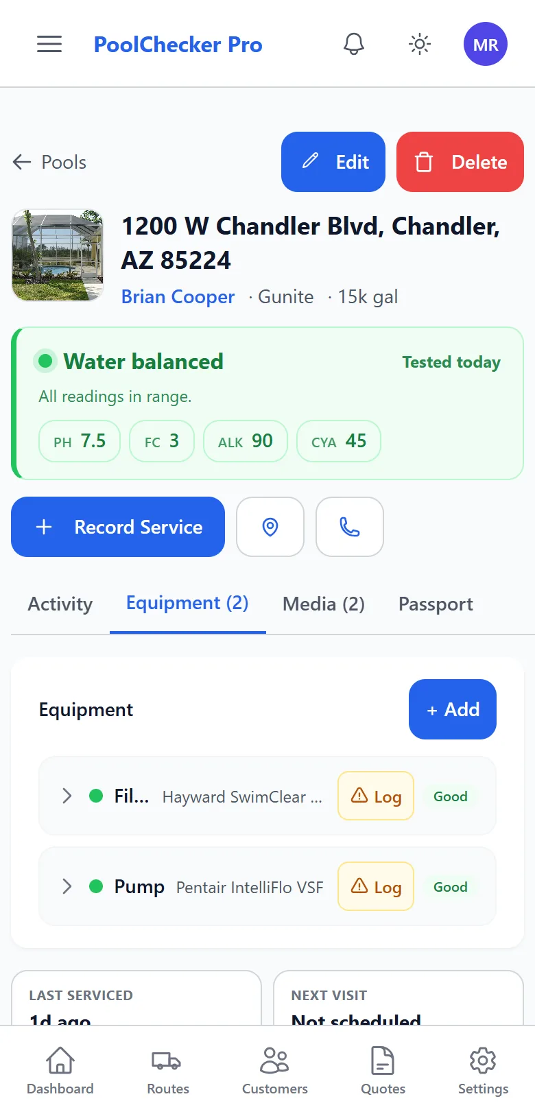 Equipment tracker on the pool record