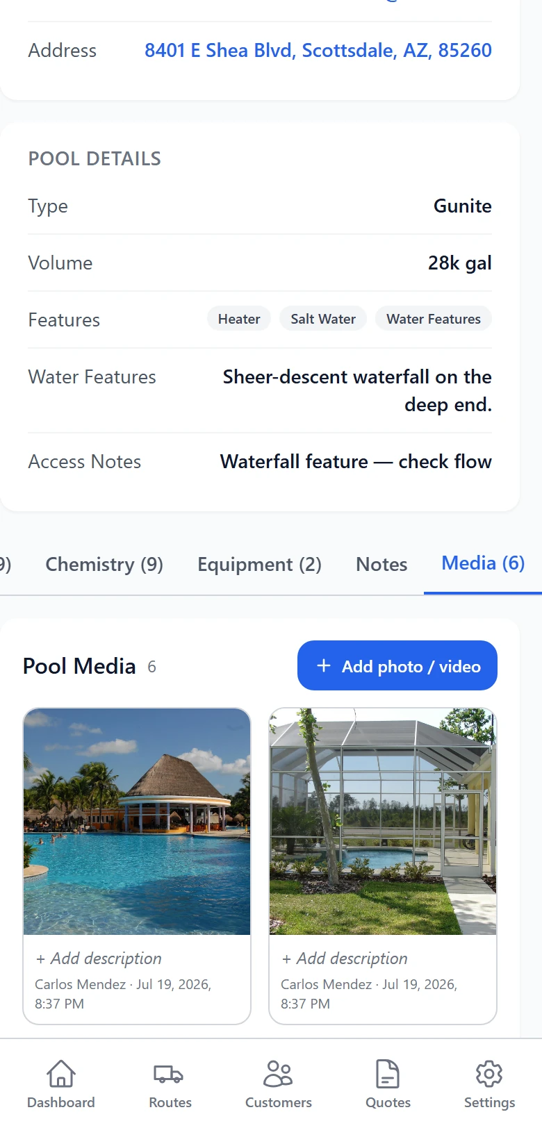 Pool photo gallery with before-and-after shots