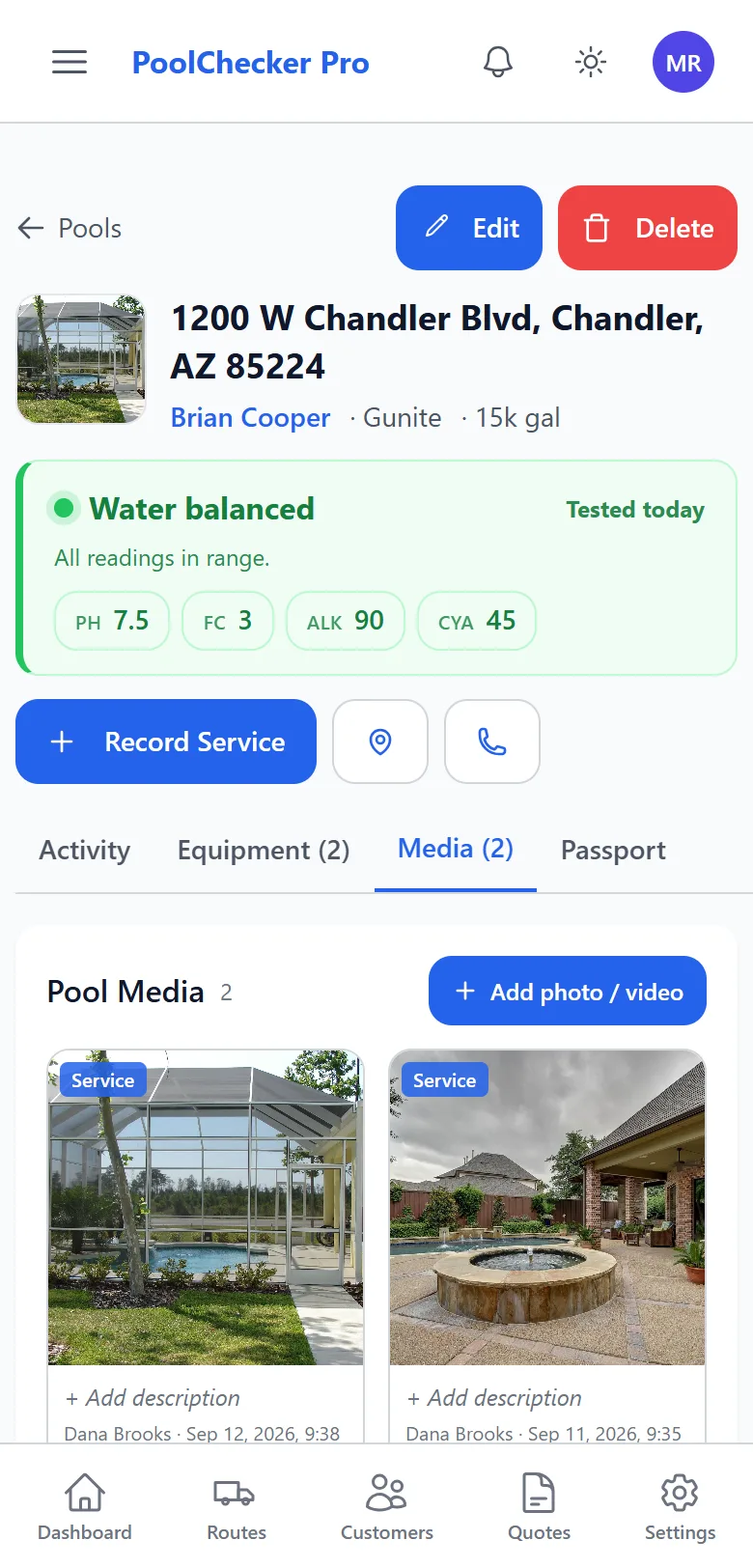 Pool photo gallery with before-and-after shots