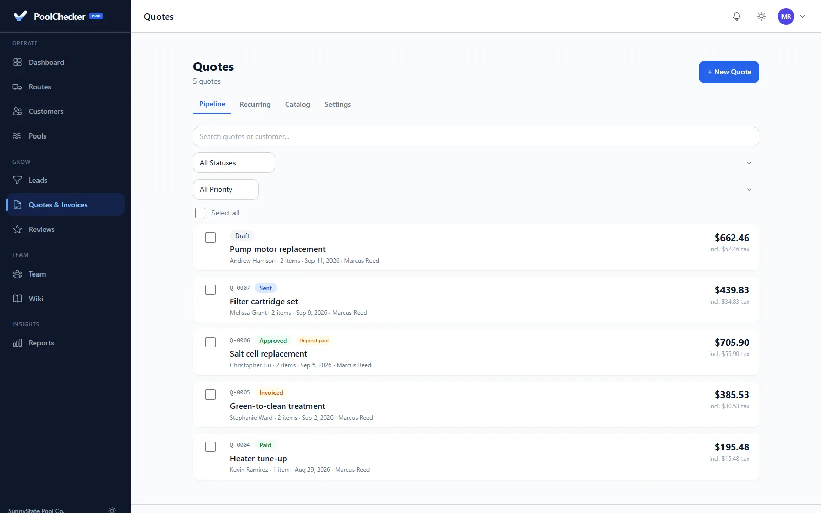 Quotes and invoices pipeline that posts to QuickBooks